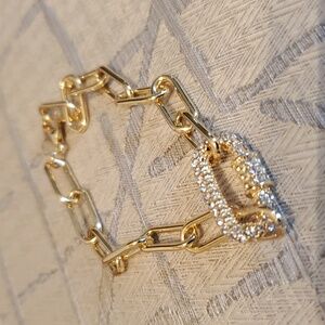 Bracelet Goldtone Links w Faux Diamonds
